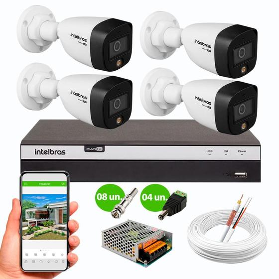 Imagem de Kit 4 Câmeras de Segurança Intelbras VHD 1220 B Color Full HD 1080p 20m Infra 2MP DVR MHDX 3104