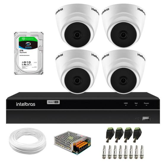 Imagem de Kit 4 Câmeras Dome VHD 1120 D G6 20m Infra DVR Gravador Intelbras MHDX 1204 4 Canais + HD 2TB Sky