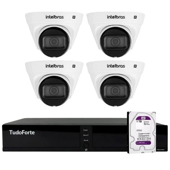 Imagem de Kit 4 Câmeras Dome VLP 1230 D IP Full HD 1080p IP67 IR 30m Intelbras + DVR Tudo Forte TFHDX 3304 4 Canais + HD 1TB Purple