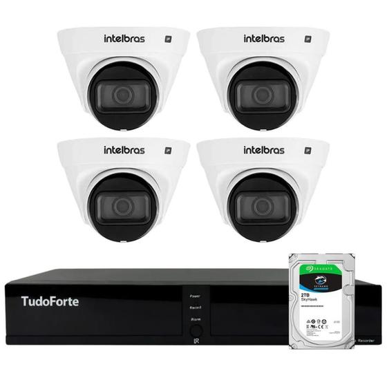 Imagem de Kit 4 Câmeras Dome VLP 1230 D IP Full HD 1080p IP67 IR 30m Intelbras + DVR Tudo Forte TFHDX 3304 4 Canais + HD 2TB Skyhawk