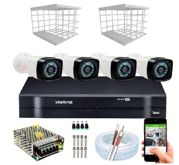 Imagem de Kit 4 Câmeras + DVR Intelbras + Câmeras Full HD 1080p 20m Infravermelho + Fonte, Cabos e Acessórios