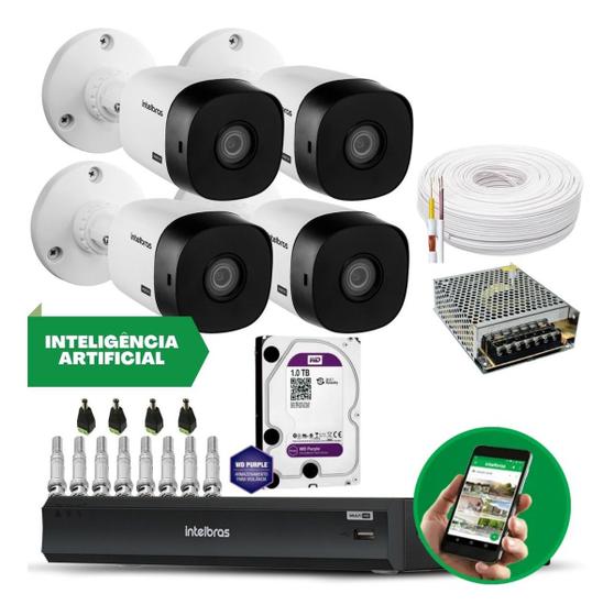 Kit 4 Câmeras Full Hd Intelbras Dvr Inteligência Artificial Câmera de