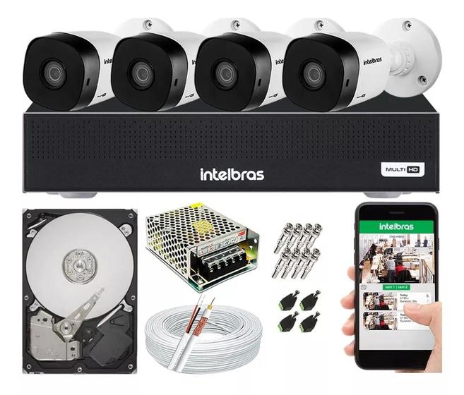 Imagem de Kit 4 Câmeras Intelbras 1120b Dvr 4 Canais Com Hd Completo