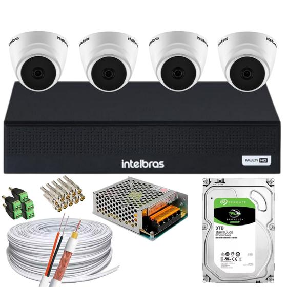 Imagem de Kit 4 Câmeras Intelbras 1220 D mic Fullhd Com Áudio Dvr 4 Ch 3T