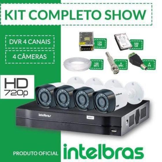 Kit 4 câmeras Intelbras 20metros completo alta definição Menor preço em Kit 4 câmeras Intelbras 20metros completo alta definição