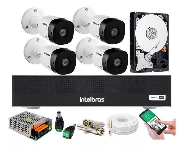 Imagem de Kit 4 câmeras Intelbras 20metros completo alta definição