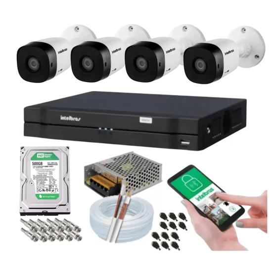 Imagem de Kit 4 Câmeras Intelbras Full Hd 1220b Dvr 4 Canais Com Hd 500gb