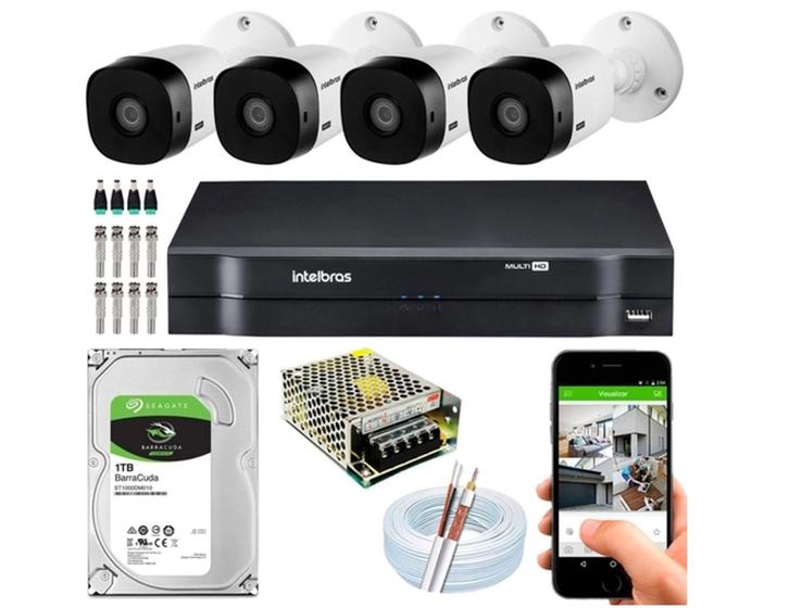 Kit 4 Câmeras Intelbras Full Hd 20m 1220b 2mp 1080 Mhdx 1104 Câmera
