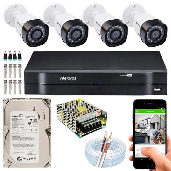 Imagem de Kit 4 Câmeras Intelbras Multi HD G5 720p Dvr 4 Ch Mhdx 1104