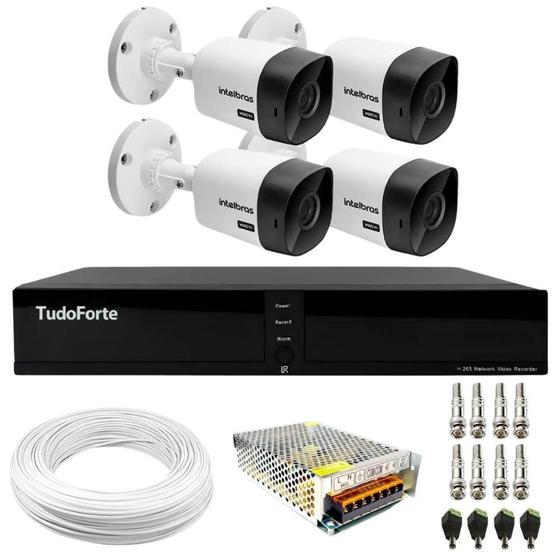 Imagem de Kit 4 Câmeras Intelbras VHC 1120 B HD 720p Visão Noturna 20m Resistente à Chuva IP66 + Dvr Tudo Forte TFHDX 3304 Full HD 4 Canais Com App Xmeye