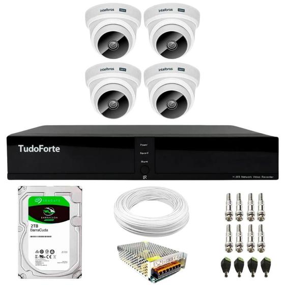 Imagem de Kit 4 Câmeras Intelbras VHC 1120 D HD 720p Dome Infravermelho de 20 metros Lente 2.8mm + Dvr Tudo Forte TFHDX 3304 Full HD 4 Canais + HD 2TB BarraCuda