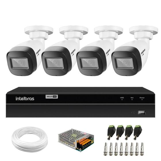 Imagem de Kit 4 Câmeras Intelbras VHD 1130 B HD 720p Bullet com Lente 2.8mm Visão Noturna 30m Resistente à Chuva IP67 + DVR Intelbras MHDX 1204 4 Canais H.265+