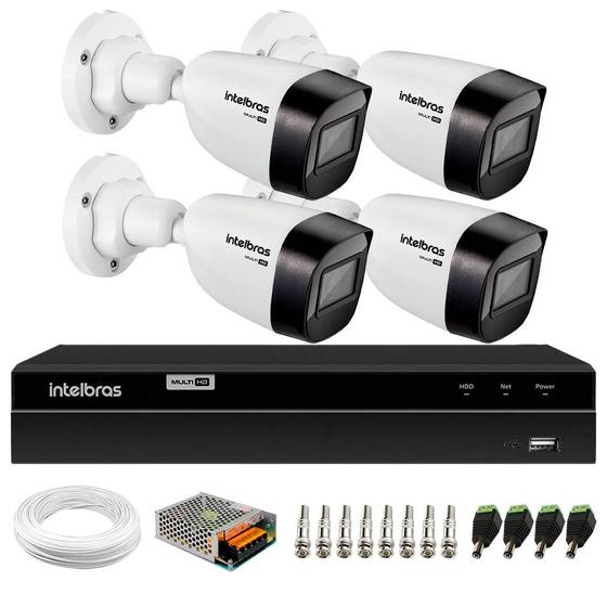 Imagem de Kit 4 Câmeras Intelbras VHD 1130 B HD 720p Bullet com Lente 2.8mm Visão Noturna 30m Resistente à Chuva IP67 + DVR Intelbras MHDX 1204 4 Canais
