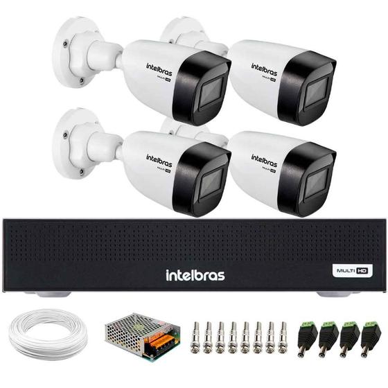 Imagem de Kit 4 Câmeras Intelbras VHD 1130 B HD 720p Visão Noturna 30m Resistente à Chuva IP67 + Dvr Intelbras MHDX 1104-C 4 Canais