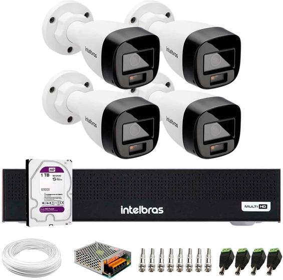 Imagem de Kit 4 Câmeras Intelbras VHD 1220 B Full Color DVR MHDX 3004-C HD 1TB Purple