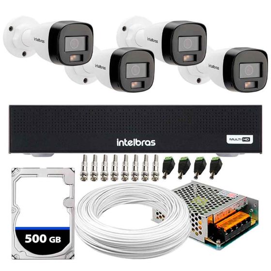 Imagem de Kit 4 Câmeras Intelbras VHD 1220 B G7 Full Color Bullet Full HD 1080p Multi HD IR 20m + DVR Gravador de Vídeo Intelbras MHDX 3004-C + HD 500GB