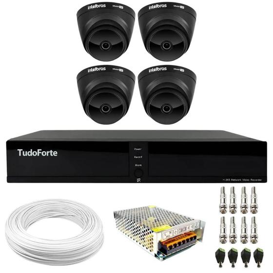 Imagem de Kit 4 Câmeras Intelbras VHD 1220 D Dome Black Full HD 1080p, Lente 2.8mm, Visão Noturna 20m + Dvr Tudo Forte TFHDX 3304 4 Canais Com App Xmeye