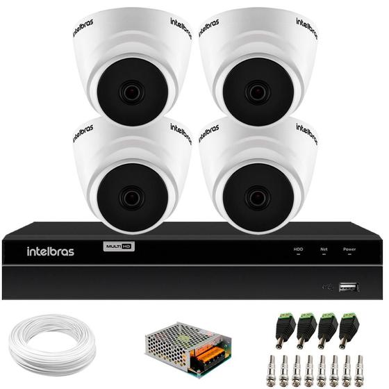 Imagem de Kit 4 Câmeras Intelbras VHD 1220 D G7 Dome Full HD com Visão Noturna de 20m Multi HD + DVR Intelbras MHDX 1204 4 Canais