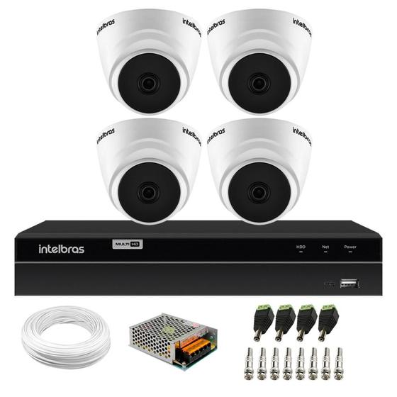 Imagem de Kit 4 Câmeras Intelbras VHD 1220 D G7 Dome Full HD com Visão Noturna de 20m Multi HD + DVR Intelbras MHDX 1204 4 Canais