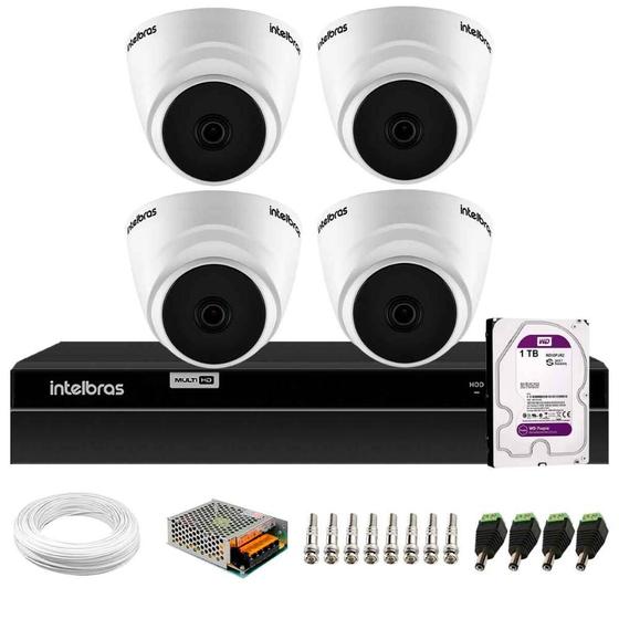 Imagem de Kit 4 Câmeras Intelbras VHD 1220 G7 Dome Full HD com Visão Noturna de 20m Multi HD + DVR Intelbras MHDX 1204 4 Canais + HD 1TB