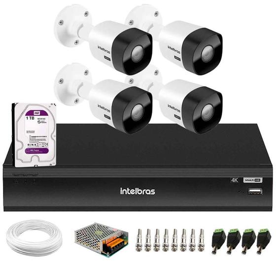 Imagem de Kit 4 Câmeras Intelbras VHD 3530 B 5MP HDCVI Bullet Visão Noturna 30m IP67 + DVR Intelbras IMHDX 5108 8 Canais + HD 1TB Purple