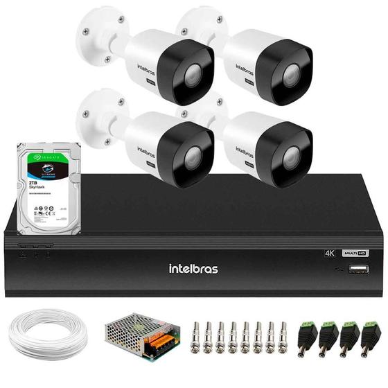 Imagem de Kit 4 Câmeras Intelbras VHD 3530 B 5MP HDCVI Bullet Visão Noturna 30m IP67 + DVR Intelbras IMHDX 5108 8 Canais + HD SkyHawk 2TB