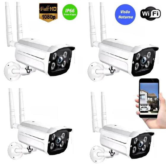 Imagem de Kit 4 Câmeras Ip Externa A Prova D Agua Wifi Visao Noturna Full Hd Ip65 grava em nuvem/cart sd