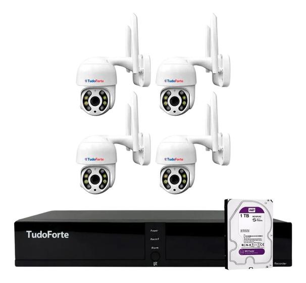 Imagem de Kit 4 Câmeras Ip Wifi Speed Dome Externa Motorizada Full HD Tudo Forte + DVR Gravador de Vídeo Tudo Forte TFHDX 3304 4 Canais + HD 1TB Purple