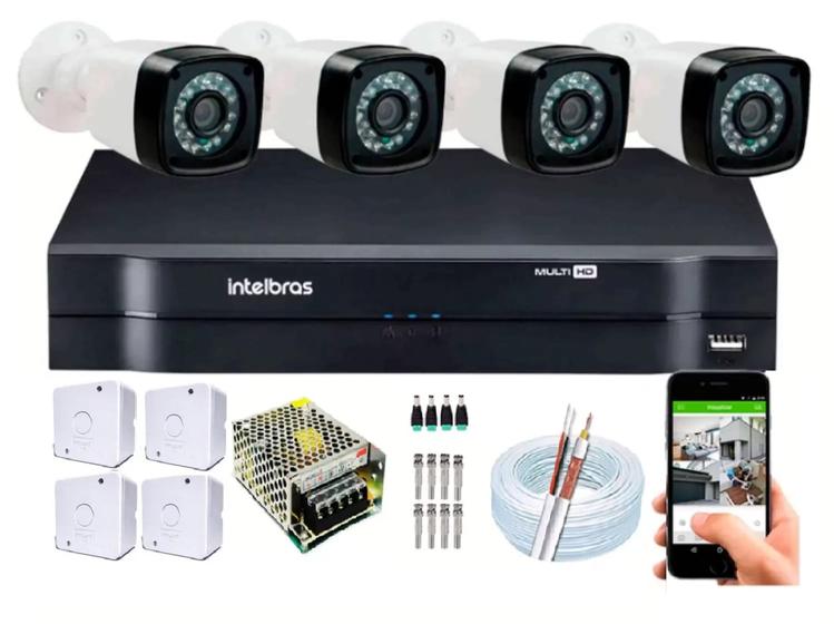 Imagem de Kit 4 Cameras Segurança 720p Full Hd Dvr Intelbras 4ch S/hd