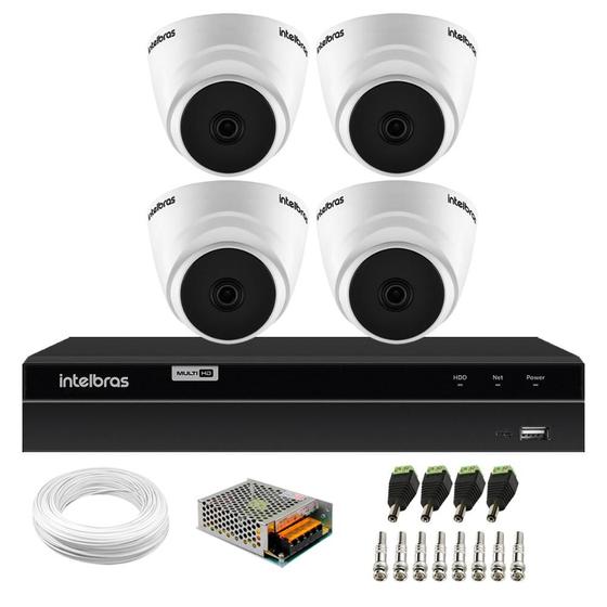 Imagem de Kit 4 Câmeras Segurança Dome VHD 1120 D 20m + DVR Inteligente Intelbras MHDX 1204 4 Canais H.265+
