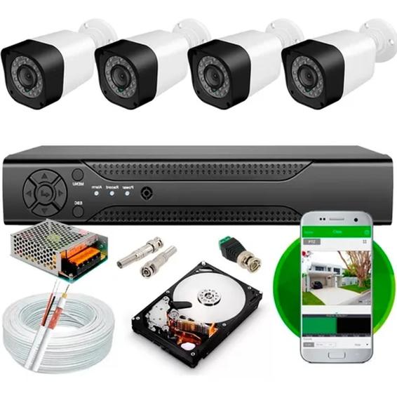 Imagem de Kit 4 Cameras Segurança Dvr 8 Canais Digital Com Cabo E Hd