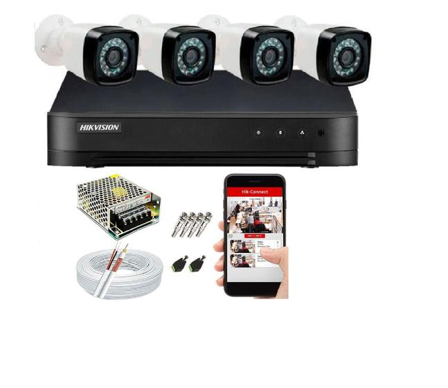 Imagem de Kit 4 Cameras Segurança Full Hd 1080p 2mp Dvr Hikvision 4ch Alta Resolução c/ Acessórios