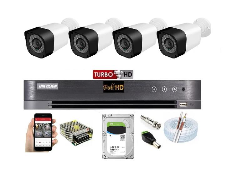 Imagem de Kit 4 Cameras Segurança Full Hd 1080p Dvr Hikvision 4ch Turbo c/hd 1tb