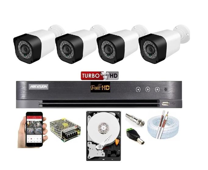 Imagem de Kit 4 Cameras Segurança Full Hd 1080p Dvr Hikvision 4ch Turbo c/hd