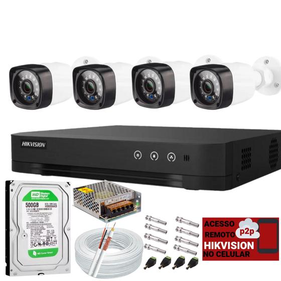 Imagem de Kit 4 Cameras Segurança Hd Dvr Hikvision 4ch c/hd 500GB