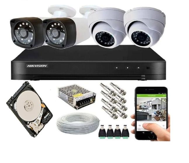 Imagem de Kit 4 Cameras Segurança Hd Dvr Hikvision 4ch C/hd