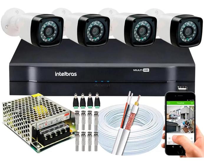 Imagem de Kit 4 Cameras Segurança Hd Dvr Intelbras mhdx 4ch S/hd