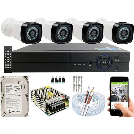 Imagem de Kit 4 Câmeras Segurança Infra vermelho Residencial Alta Resolução Dvr Full Hd 4 Ch