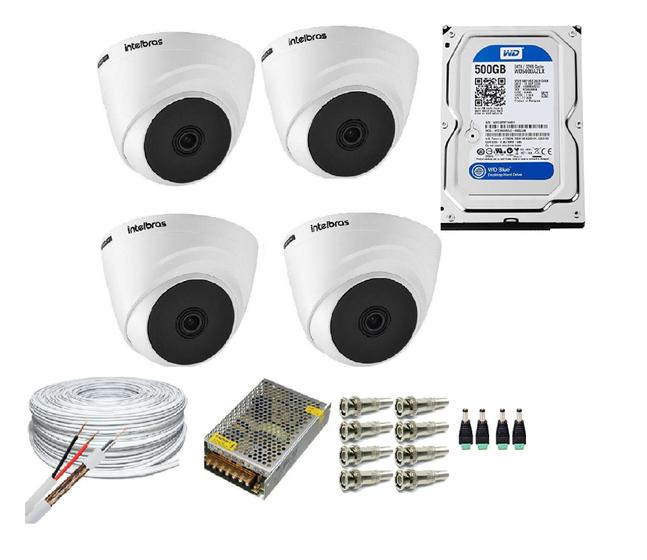 Imagem de Kit 4 Câmeras Segurança VHC 1120D Hd 720P Intelbras + cabos conectores C/Hd 500GB