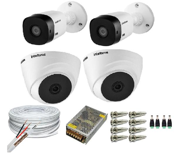 Imagem de Kit 4 Câmeras Segurança VHC Hd 720P Intelbras + cabos conectores S/Hd 