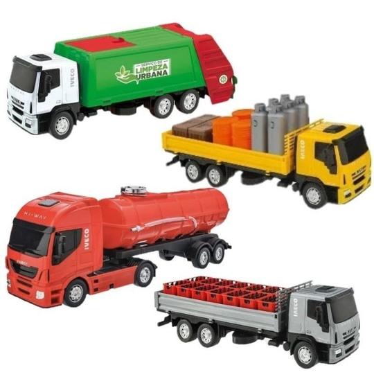 Imagem de Kit 4 Caminhão Brinquedo Iveco Lixo Bebida Carroceria Tanque