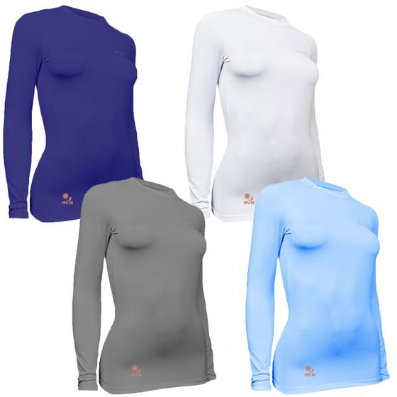 Imagem de Kit 4 Camisas Térmicas Feminino Stigli Pro Proteção Solar FPU 50 Manga Longa Colorful N