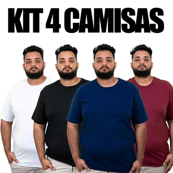 Imagem de Kit 4 Camiseta masculina Lisa básica Plus Size Algodão camisas