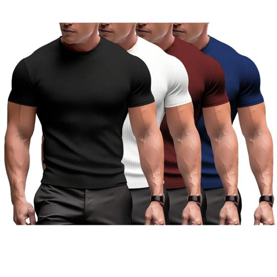 Imagem de Kit 4 Camiseta Masculina Slim Canelada Manga Curta Premium