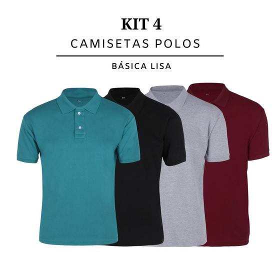 Imagem de Kit 4 Camiseta Polo Masculina Lisa Básica   Colorida