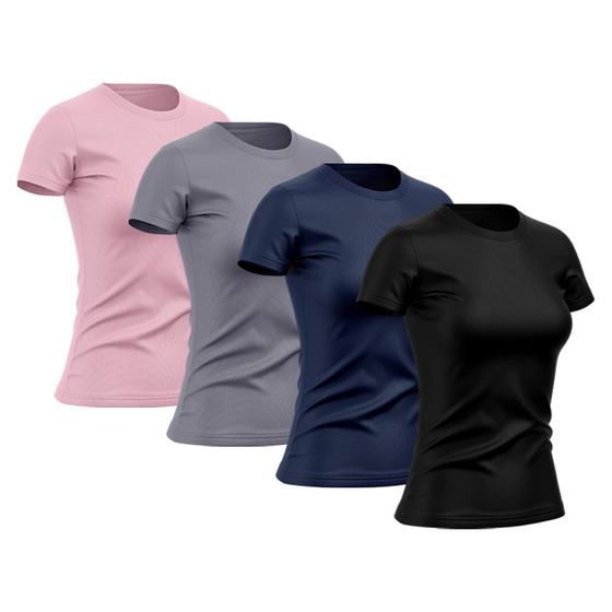 Imagem de Kit 4 Camisetas Feminina Dry Básica Lisa Proteção Solar UV Térmica Camisa Blusa