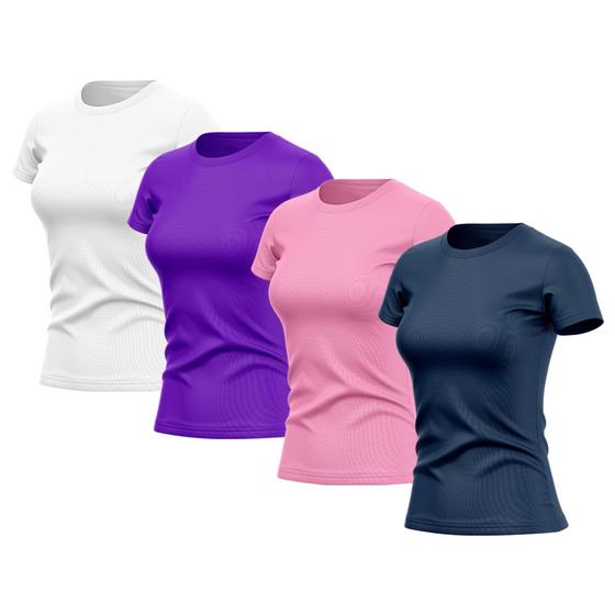 Imagem de Kit 4 Camisetas Feminina Dry Fit Básica Lisa Proteção Solar UV Térmica Blusa Academia Esporte Camisa