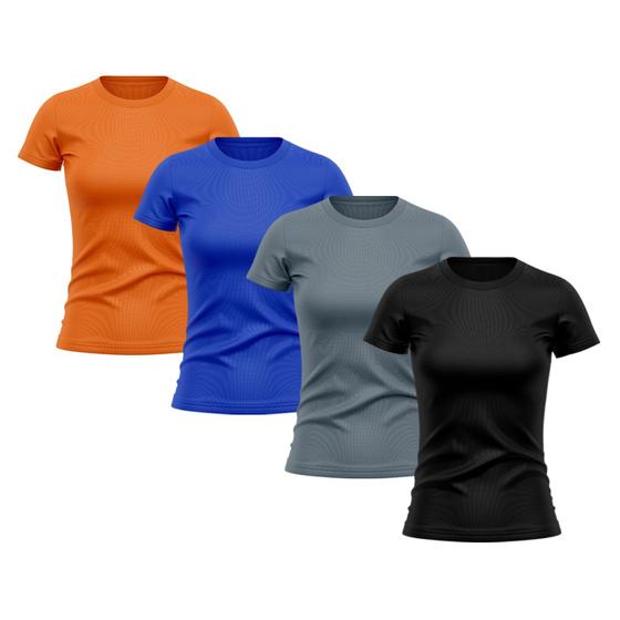 Imagem de Kit 4 Camisetas Feminina Dry Fit Proteção Solar UV Básica Lisa Treino Academia Passeio Fitness Ciclismo Camisa