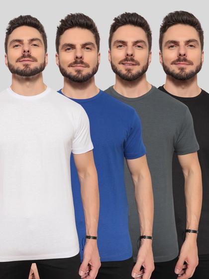 Imagem de Kit 4 Camisetas Masculinas Básicas 100% Algodão ConfortávelLinhaPremium Preto Branco Azul Royal e Cinza