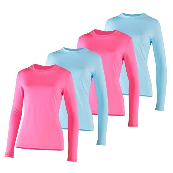 Imagem de Kit 4 Camisetas Proteção Solar Feminina Manga Longa Uv50+ 2 rosa 2 Azul bebê